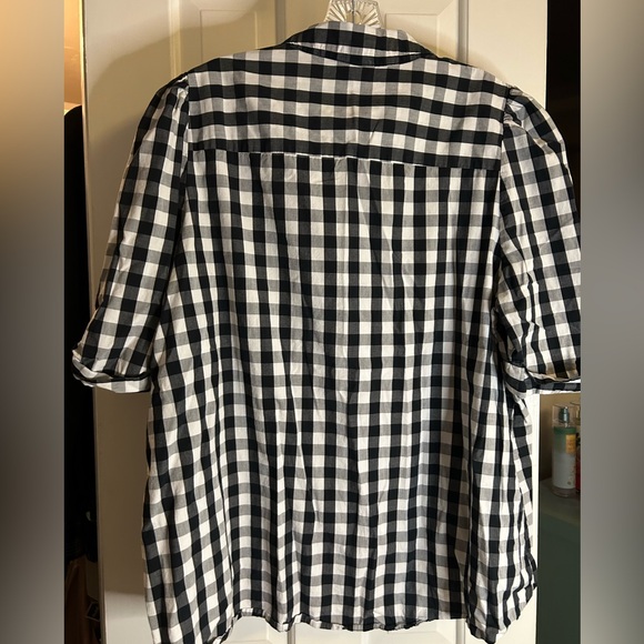 Who What Where black and white buffalo check puff sleeve blouse size XXL - Picture 2 of 3